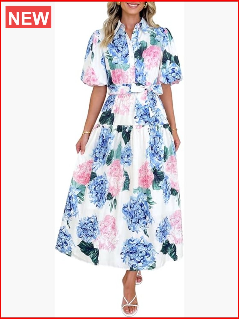 Women's Floral Maxi Dress V-Neck Short Sleeve A-Line Wedding Guest